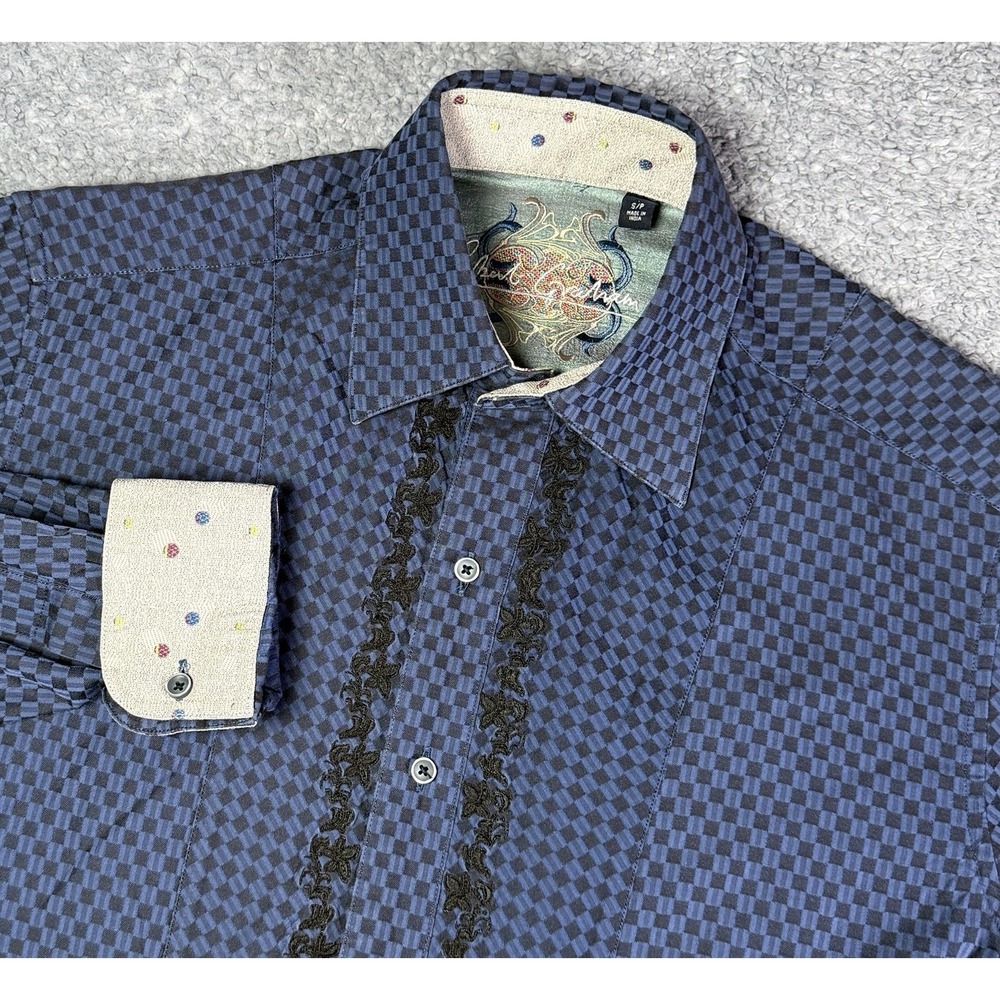 Robert Graham Mens Small Flip Cuff Blue Long Sleeve Button Up Embroidered Shirt